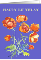 orange poppies, happy birthday card