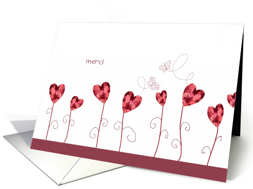 Merci, Thank You in French, Roses, Hearts, Butterfly card (207843)