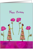 Happy Mutual Birthday, two women holding roses card