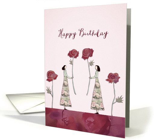 Happy Mutual Birthday, Women holding Roses, Illustration card (209256)