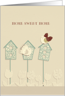 home sweet home, housewarming party invitation, birds & birdhouse card