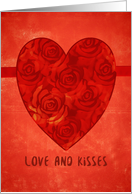 Love and Kisses, Happy Birthday, Roses and Heart card