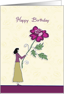 happy birthday, lady with rose, illustration card