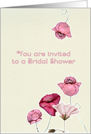 invitation, bridal shower, pink flowers on ecru background card