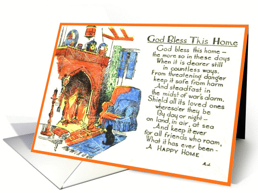 god bless this home vintage print orange border card (216145)
