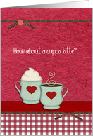 how about a cuppa coffee, two mugs on red background card