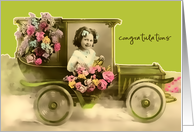 congratulations,you passed your driving test, vintage car and girl card