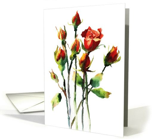 Happy Birthday, Red Roses, Watercolor Painting card (225417)