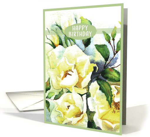 Happy Birthday, White Roses, Watercolor painting card (225437)