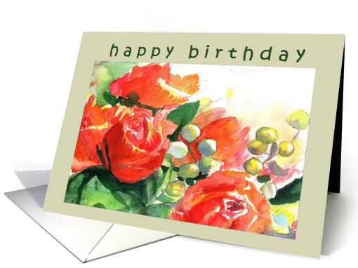  happy birthday red roses green berries card (227031)
