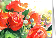roses green berries happy birthday card