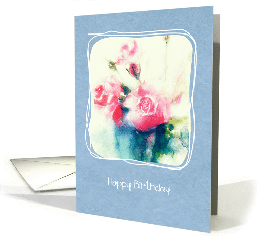 Christian Birthday card, pink roses, watercolor painting card (228136)