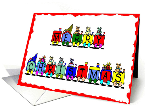 merry christmas  trains and teddy card (230741)