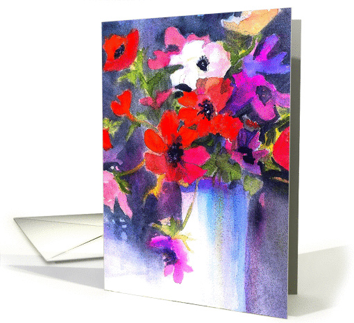 bright anemones in vase card (230745)