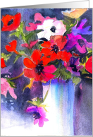 bright anemones in vase happy birthday card