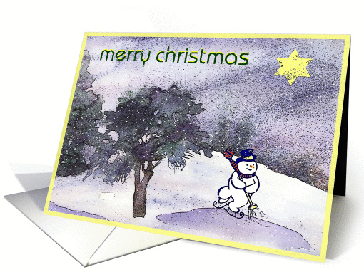 merry christmas snowman on lake card (233810)