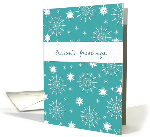 Season's Greetings, business Christmas card, snowflake, turquoise card