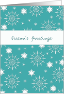 Season’s Greetings, business Christmas card, snowflake, turquoise card