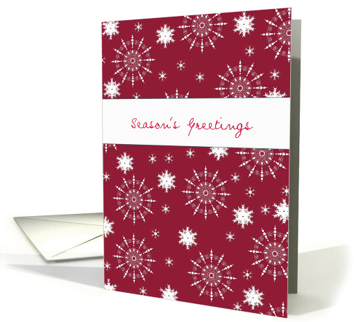 Season's Greetings, business Christmas card, snowflake, red card