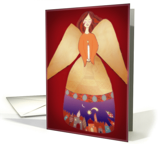 Angel holding candle, Christian Christmas card, card (234290)