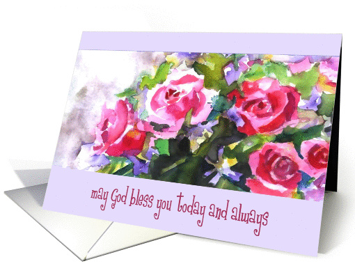 rose lavander bouquet may god bless you today and always card (236179)
