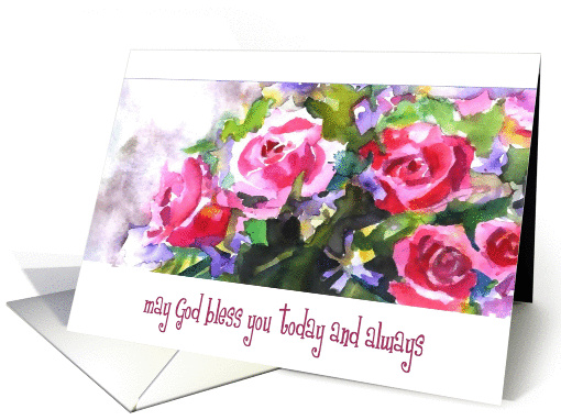 rose white bouquet, may God bless you today and always card (236187)