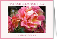 old english rose pink photography bouquet may god bless you today and always card