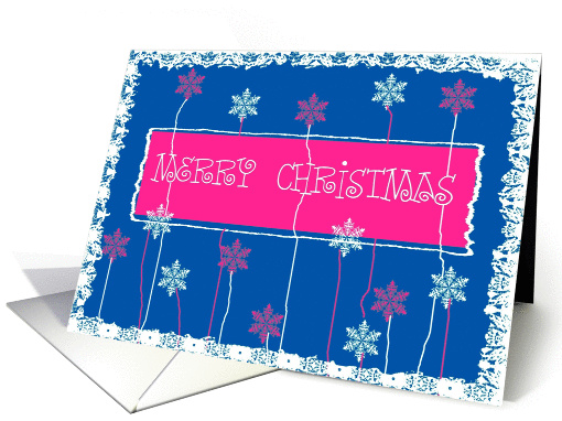 merry christmas floral snowflakes blue red card (236856)