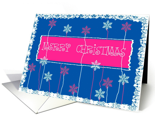 merry christmas floral snowflakes blue red card (236856)