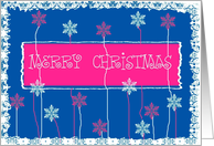 merry christmas floral snowflakes blue red card