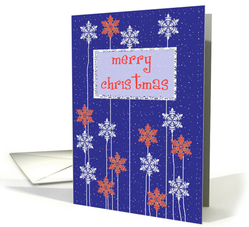 merry christmas white blue floral snowflakes blue red card (236862)