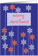 merry christmas white blue floral snowflakes blue red card