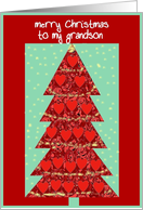 to my grandson red merry christmas christmas tree with hearts card