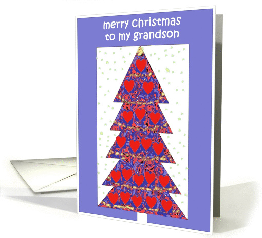 to my grandson blue merry christmas christmas tree with hearts card