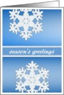 season’s greetings starry snowflakes white blue card