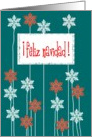 feliz navidad snowflakes green red white card