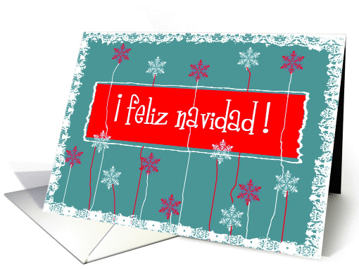 feliz navidad lace snowflakes green red white card (241512)