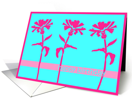 happy birthday three flowers turquoise card (241990)
