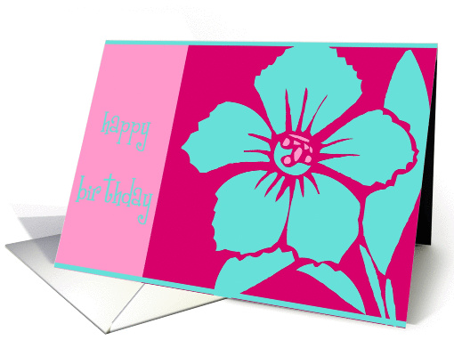 happy birthday hibiscus flower turquoise card (241992)