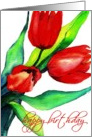 three red tulips happy birthday card