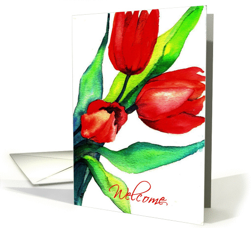 three red tulips welcome card (246970)