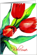 three red tulips welcome card