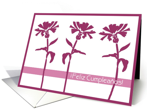 feliz cumpleanos three flowers pink card (247525)