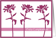 feliz cumpleanos three flowers pink card
