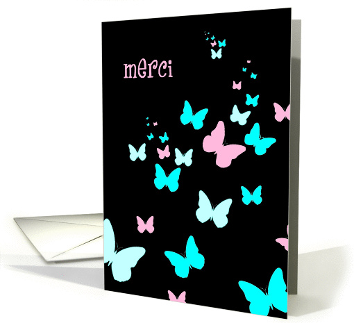 merci butterflies black turquoise card (250935)