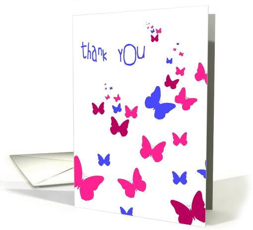 thank you butterflies white pink blue card (250953)