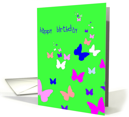 happy birthday little butterflies bright green card (251009)