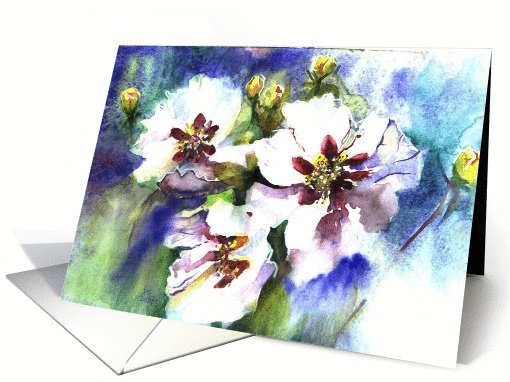 three white flowers happy birthday card (252772)