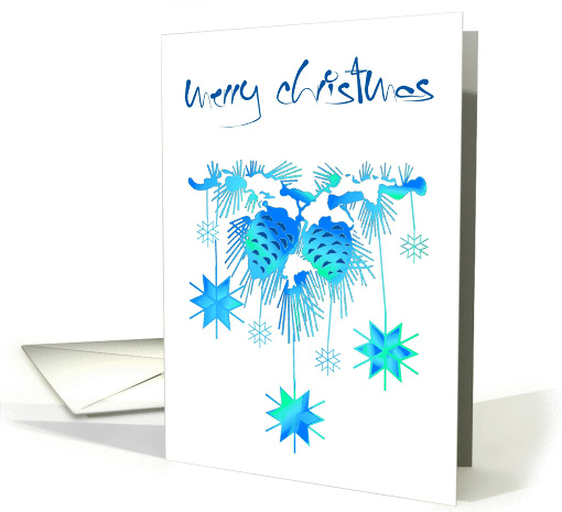 firtree branch  snow crystals merry christmas card (253737)