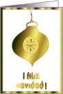 golden glass ornament feliz navidad card